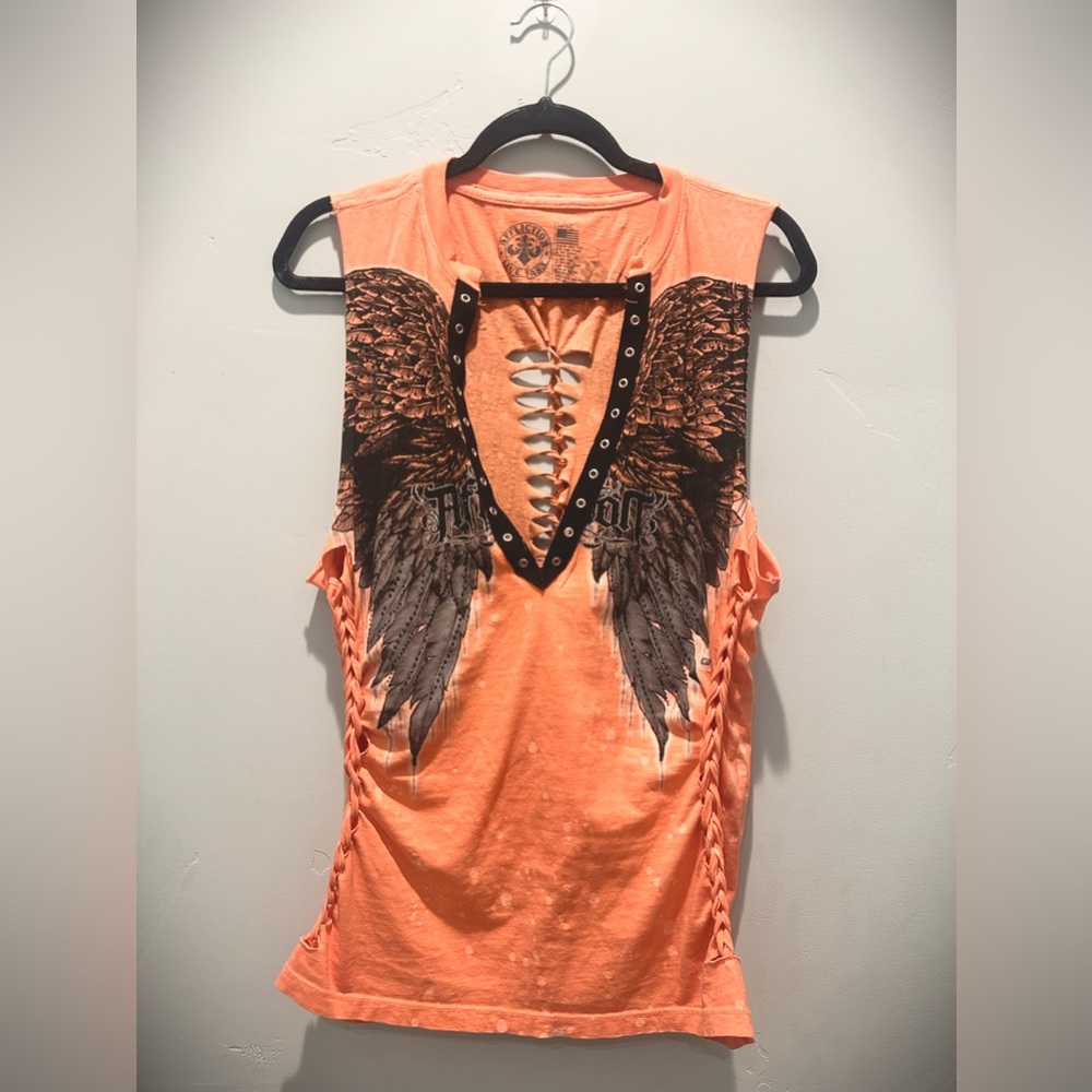 Affliction Orange Winged Muscle Tee
